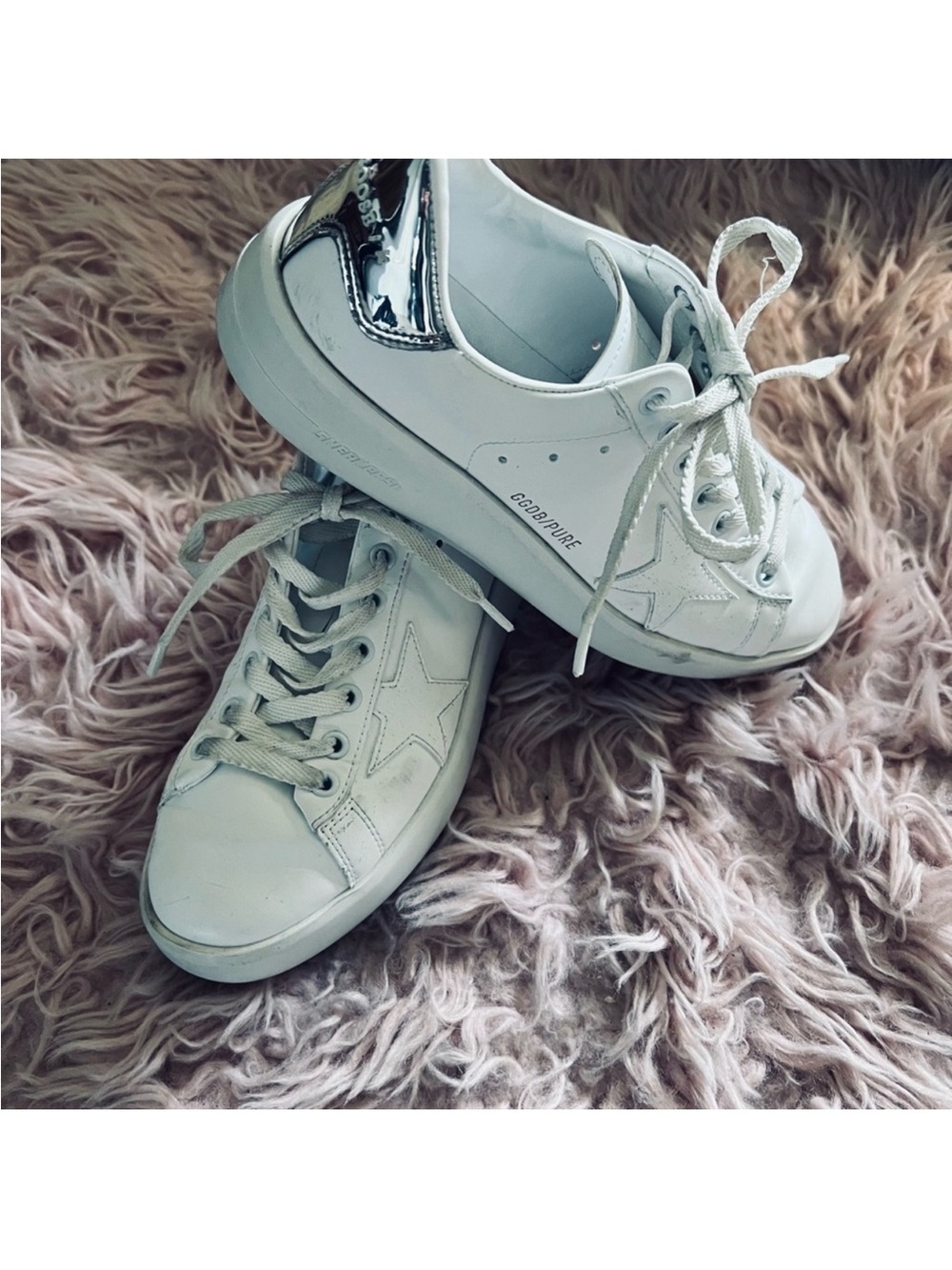 Golden Goose White Leather Sneakers with Silver Heel Tab